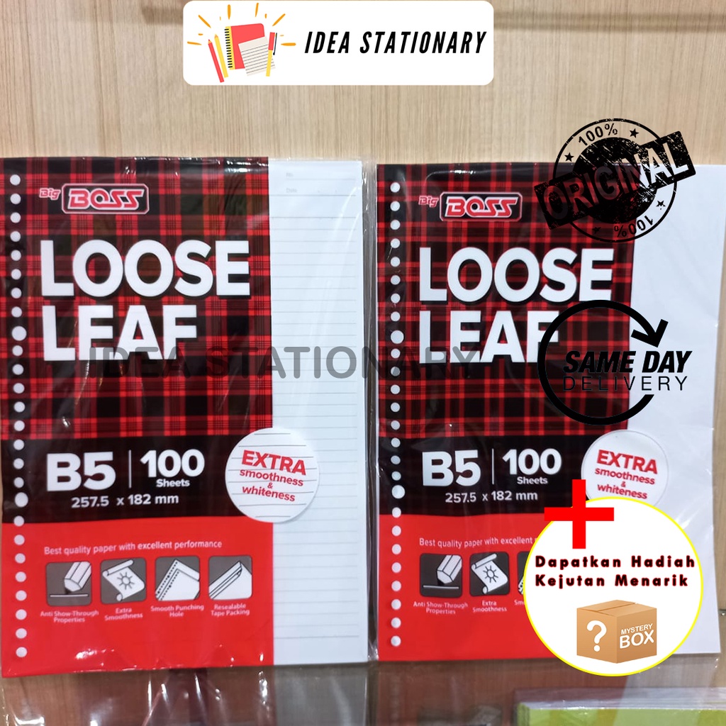 

READY!! Loose Leaf Kertas Binder Ukuran B5 Isi 100 Lembar Garis / Polos BIG BOSS