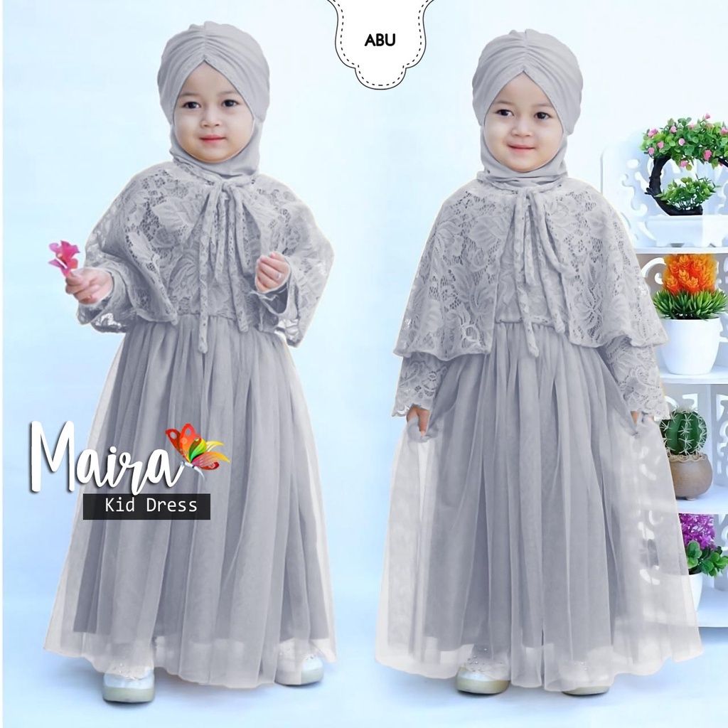 MAIRA DRESS BRUKAT KID / GAMIS MUSLIM BROKAT ANAK PEREMPUAN CANTIK KID MAIRA 2-4th-5-6th TAHUN MAXY DRESS CEWEK BRUKAT IMPORT TILE FURING / DRESS BRUKAT PESTA