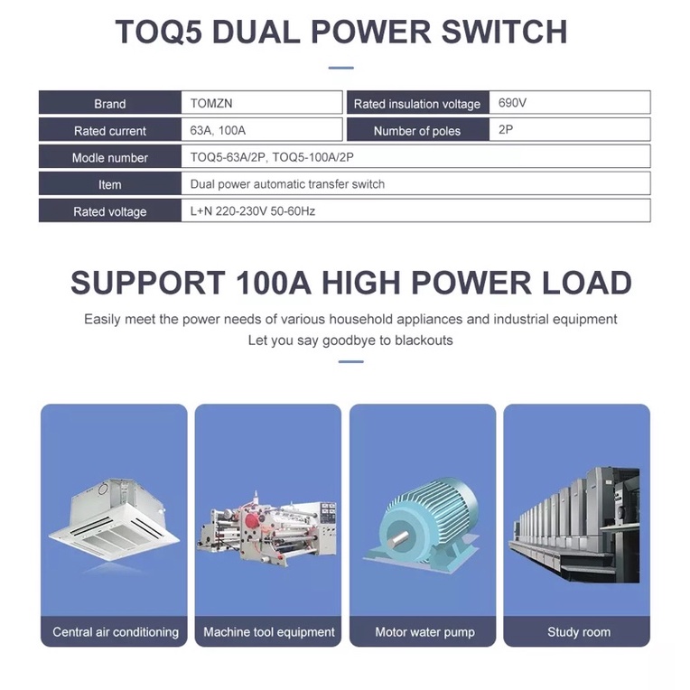 Automatic Transfer Switch 2P 63A 100A 125A 230V MCB Tipe ATS Dual Power