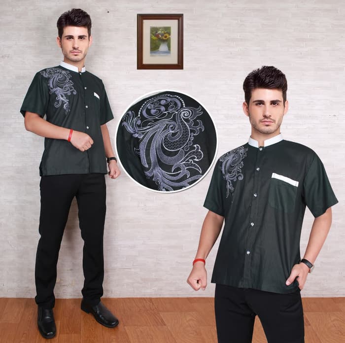 [Koko moren pdk RO] baju koko pria katun bordir hitam - L
