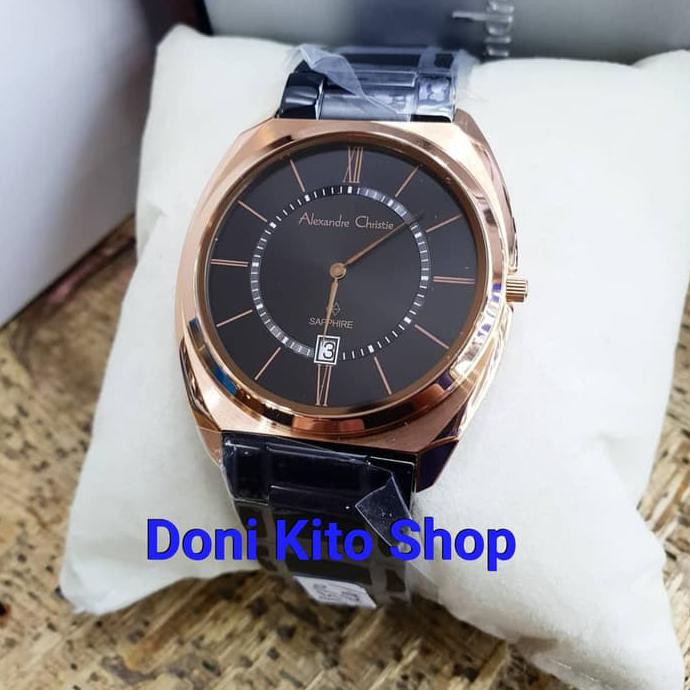 Jam Tangan Pria Original Alexander Cristie AC850 Black Rose Gold