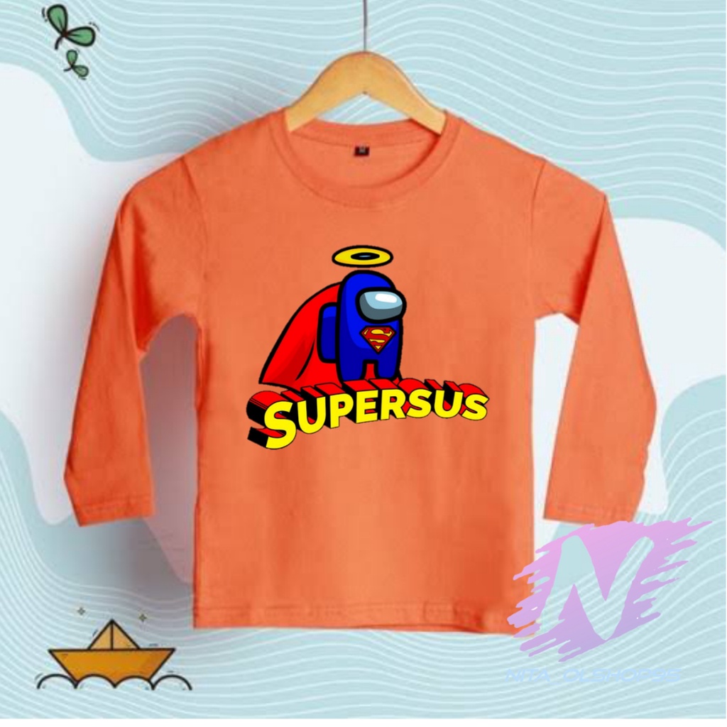 KAOS AMONG US SUPERMAN BAJU KAOS ANAK LENGAN PANJANG AMONG