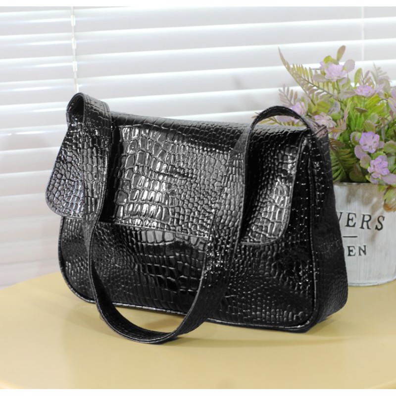 TAS WANITA SHOULDER BAG FASHION KPOP TAS BAHU KEKINIAN MURAH POLOS CROCO KOREA TERMURAH BISA COD KAS