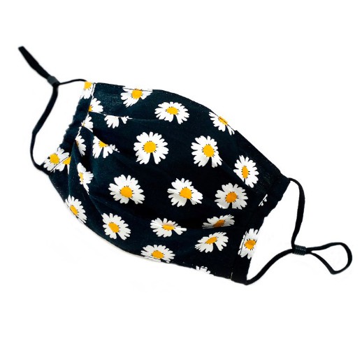

La Floret 1pc Masker kain Non-Medis MC-20 2 ply Breathable Daisy Flower Black( adjustable Earloop)