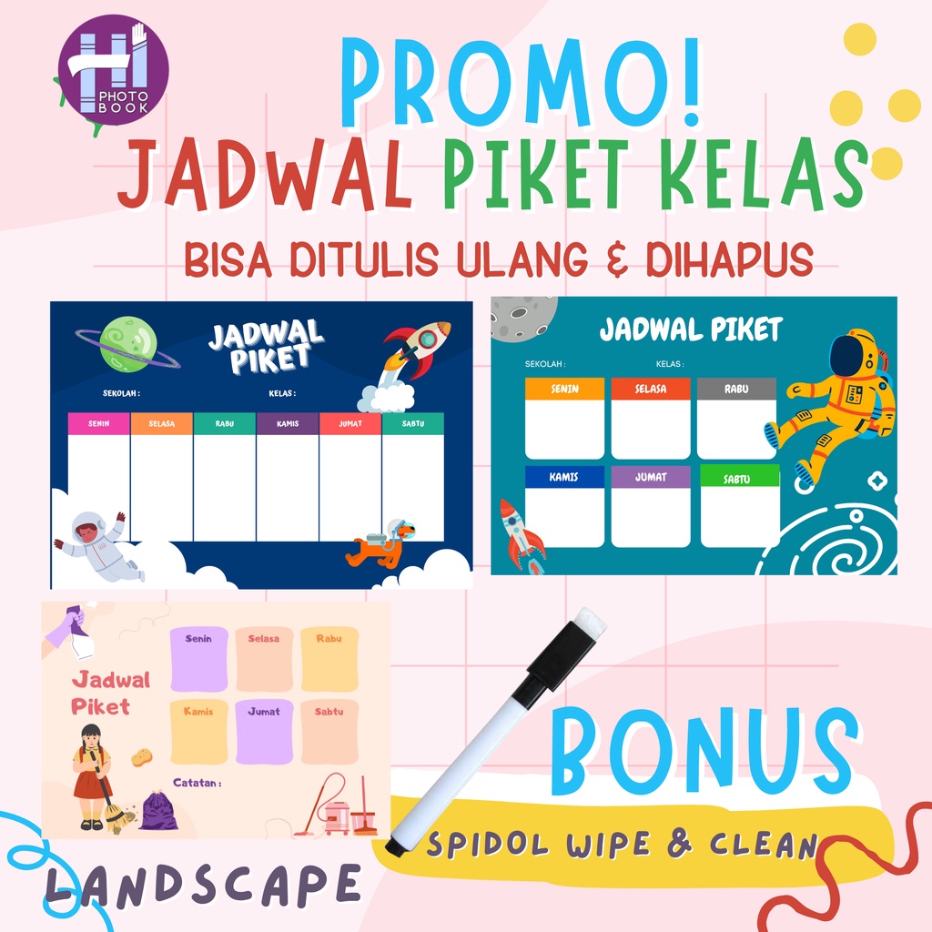 

Jadwal piket kelas dinding sekolah size A3 bisa tulis hapus (gratis 1pcs spidol wipe & clean)