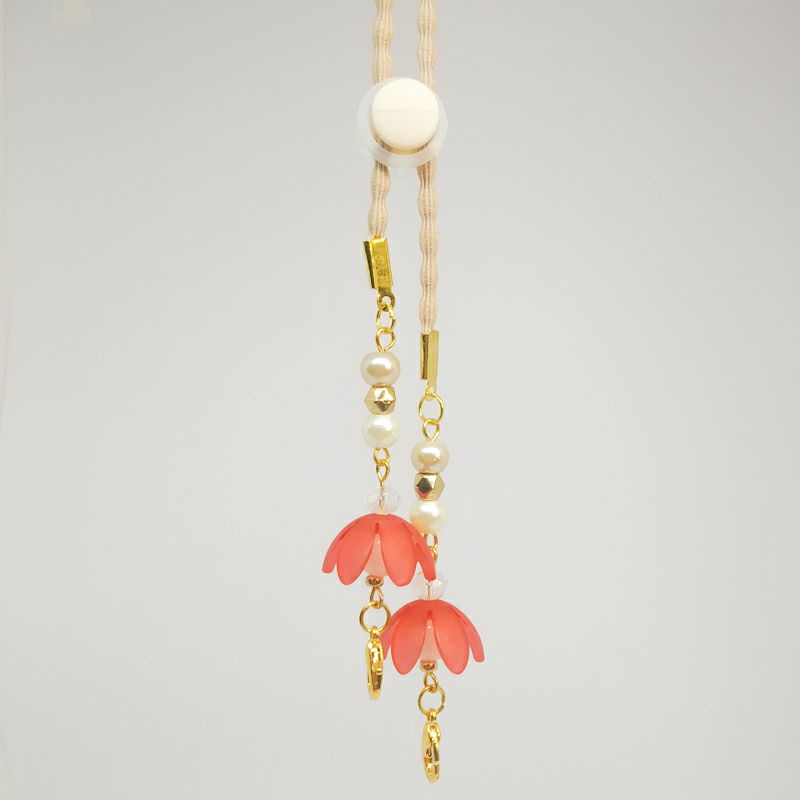 TALI MASKER KONEKTOR HIJAB / STRAP MASK 2 IN 1 KELOPAK BUNGA-Merah