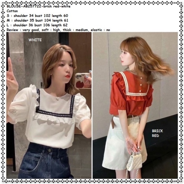 Jual AB257722 Baju Atasan Sailor Wanita Blouse Korea Import Putih Orange Diskon