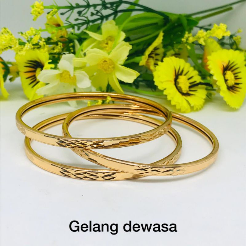 Terbaru Gelang tangan kolong titanium wanita dewasa 3pcs lapis emas 22k anti karat