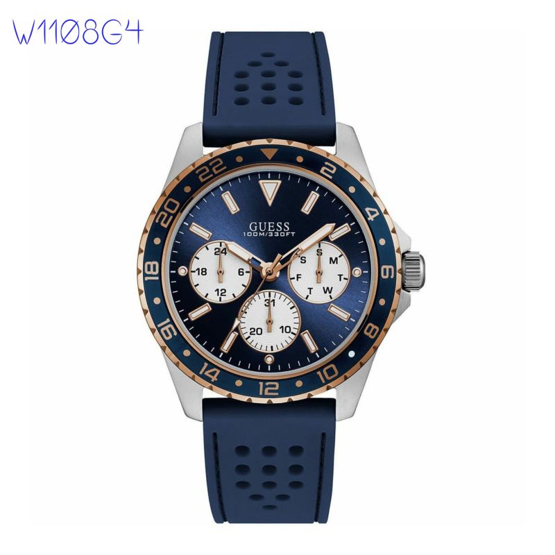 Jam Tangan Pria Guess W1108G4 Chrono On Japan Quartz Strap Rubber 44mm Garansi