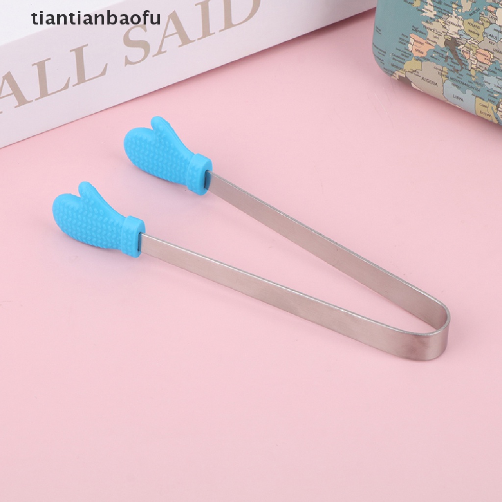 [tiantianbaofu] Silicone Food Tongs Gloves-shaped Stainless Steel Non-slip Ice Candy Food Clip Boutique