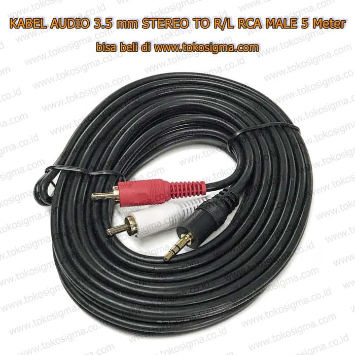 KABEL AUDIO 1-2 AUX JEK TRS 3.5mm STEREO TO 2 RCA MALE L/R 5 meter