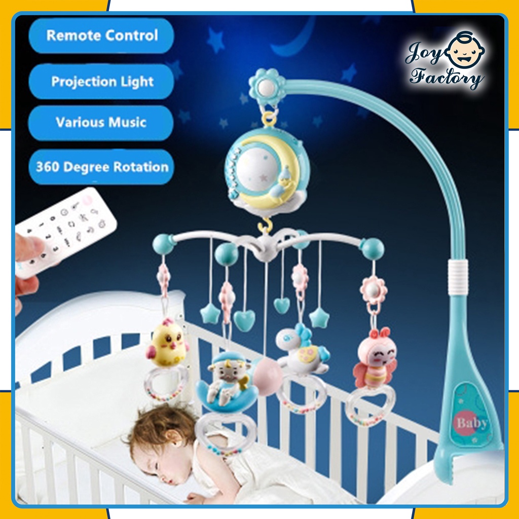 【4 Warna】Baby Crib Bell Toys Mobile 0-12 Bulan Mainan Rattle Music Remote Control Memutar Bel Tempat Tidur