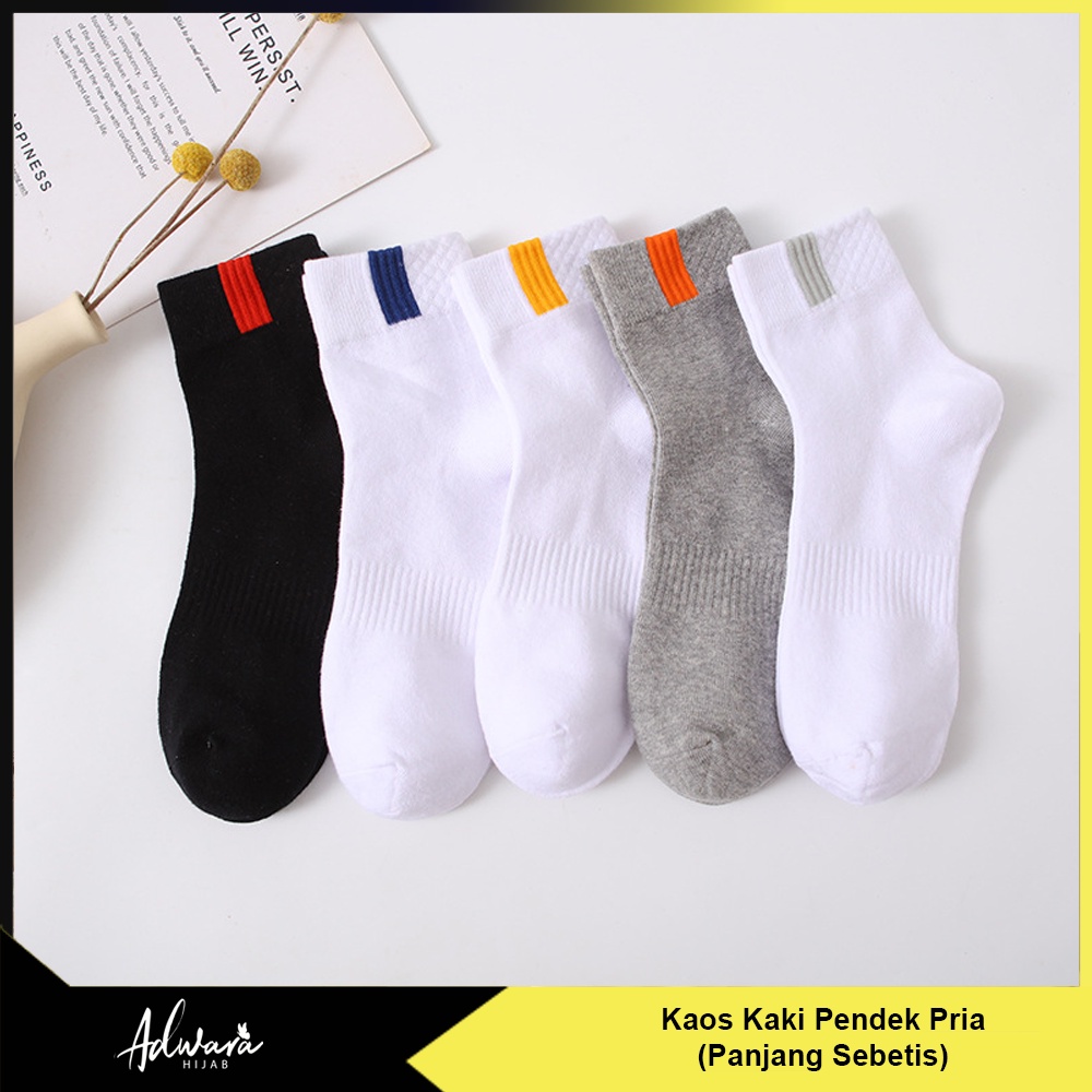 Kaos Kaki Pria Pendek Sebetis Motif Garis Warna Polos Untuk Pergi Kuliah Kantor