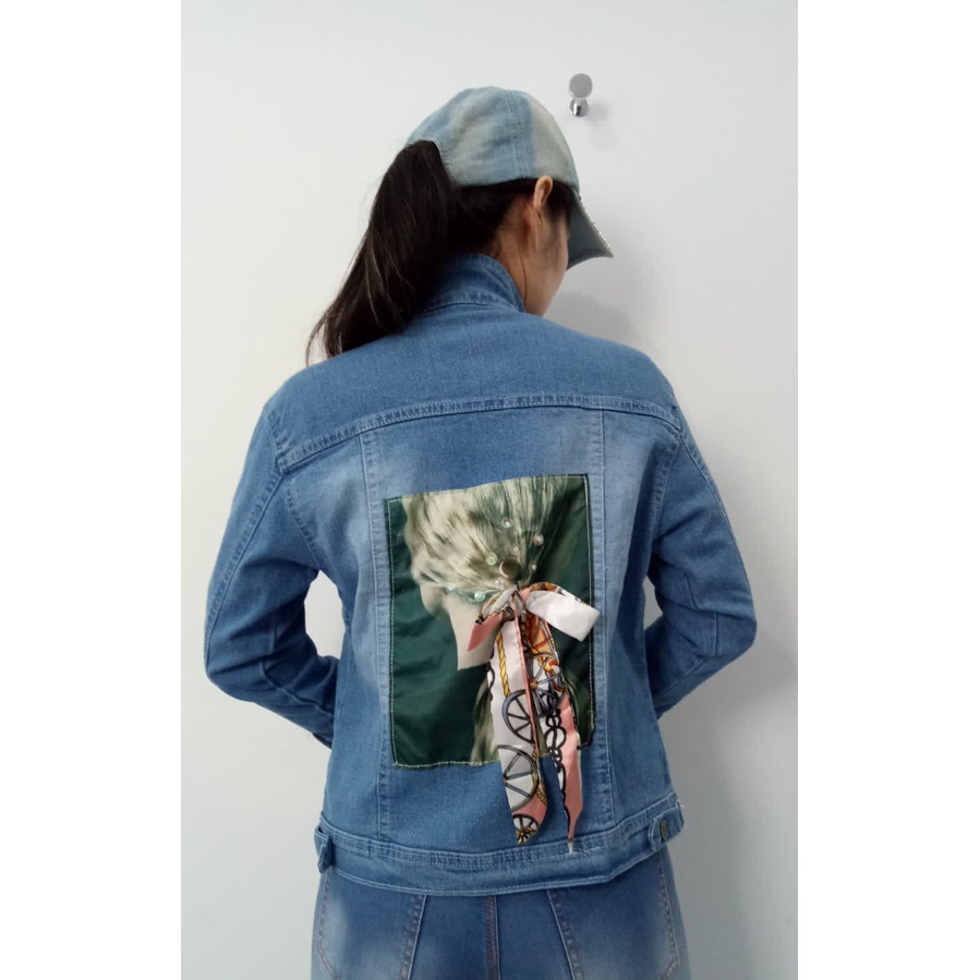 MC girl - Jaket Jeans Gambar Pita Belakang Wanita / Jacket Denim Cewek