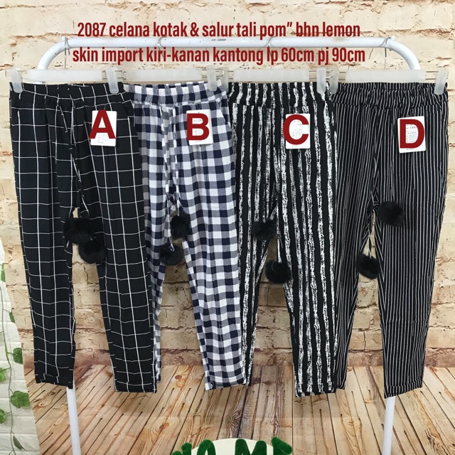 Acc2087 celana  salur kotak  import  pom  Shopee Indonesia