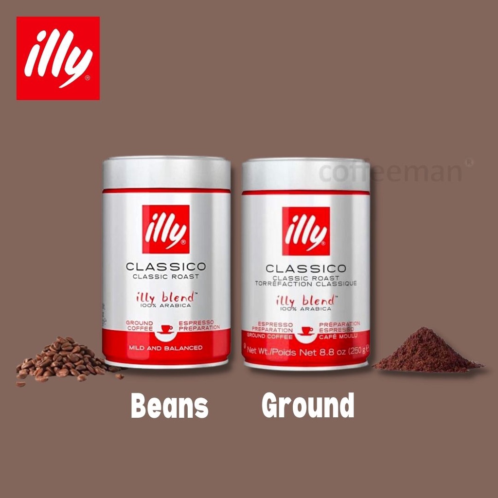 

Illy Coffee Beans Classico Medium Roast Bji Kopi / Grounds Kopi Bubuk