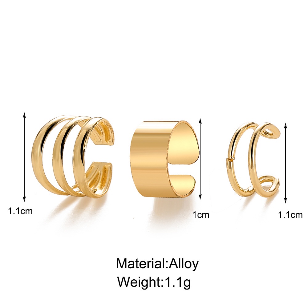 3 Pcs Anting Tindik Palsu Bahan Logam Warna Emas Perak Untuk Wanita