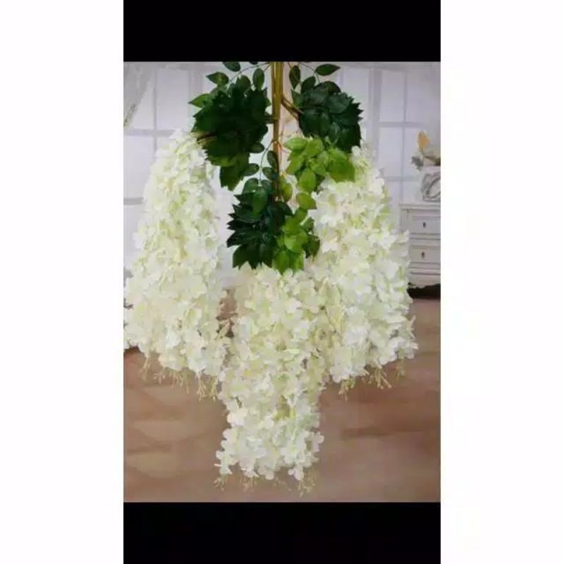 Bunga Artificial Plastik Wisteria Putih Jumbo Juntai Gantung untuk Dekorasi Akad Pelaminan Pesta Pernikahan