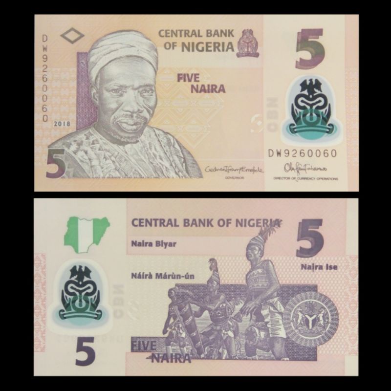 NIGERIA 5 NAIRA BAHAN POLYMER UNC TAHUN 2018