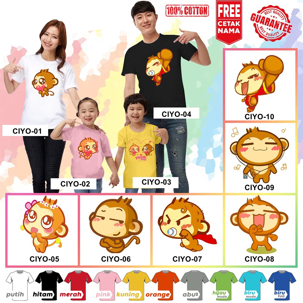 [FREE NAMA!!] Baju Kaos ANAK DAN DEWASA CICI YOYO BANYAK MOTIF