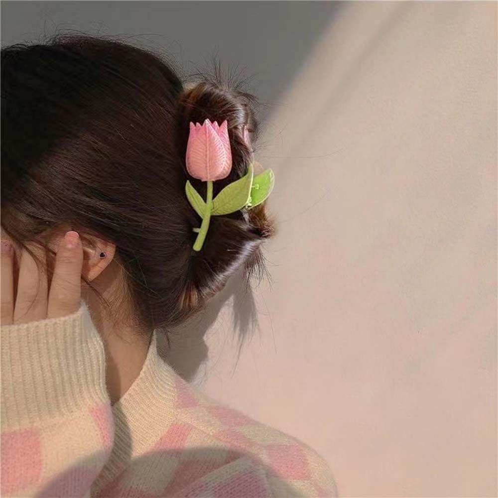 Needway Tulip Hair Claw Sweet Simple French Geometric Hair Claw Gadis Hijau Aksesoris Rambut Wanita