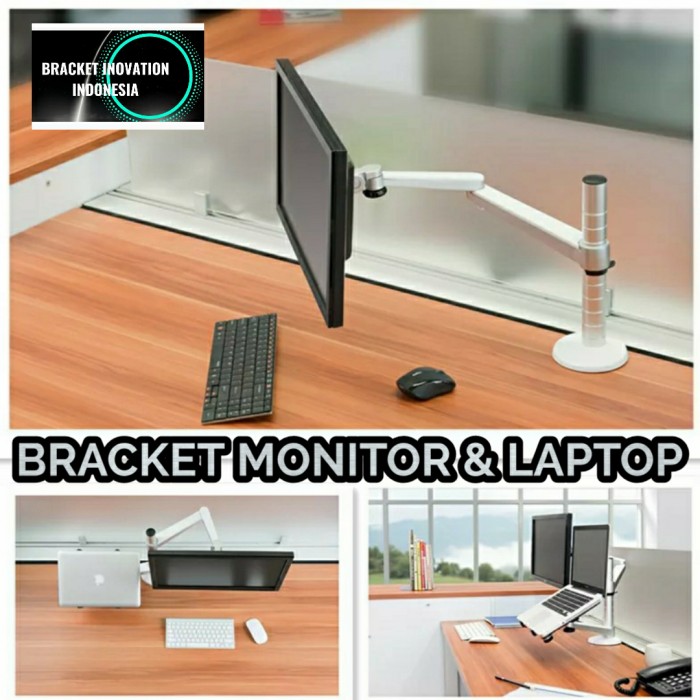 Bracket/Braket/breket laptop &amp; monitor jepit meja max 27&quot;