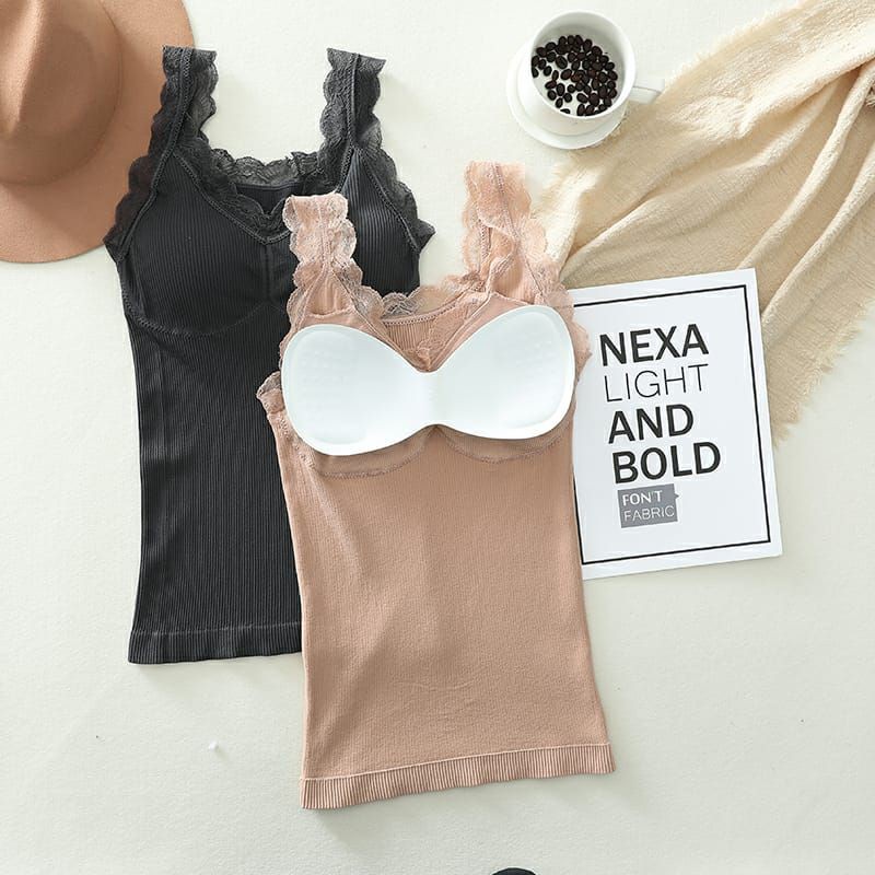 HOT PROMO Tank top IMPORT 3 PCS DAN Satuan panjang kerah renda v neck lace atasan cewek pakaian dalam wanita korea BISA COD