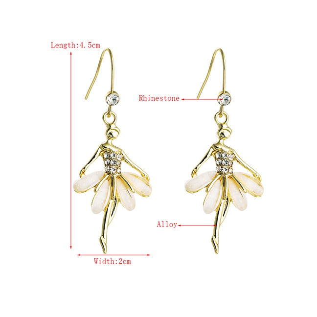 LRC Anting Gantung Fashion Golden Ballet Girl Alloy Diamond Earrings K76024