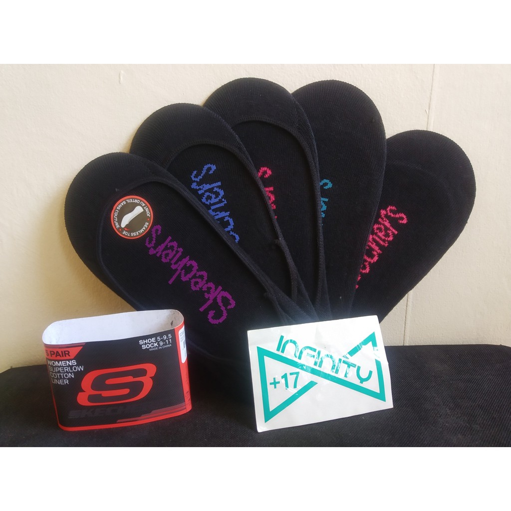 Skechers Original Hidden Socks Black 5 Pairs Women - Kaos Kaki Skechers Wanita