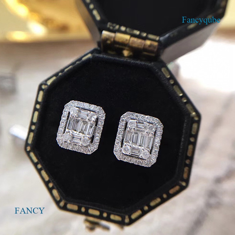 Anting Stud Cubic Zirconia Bentuk Geometris Untuk Wanita