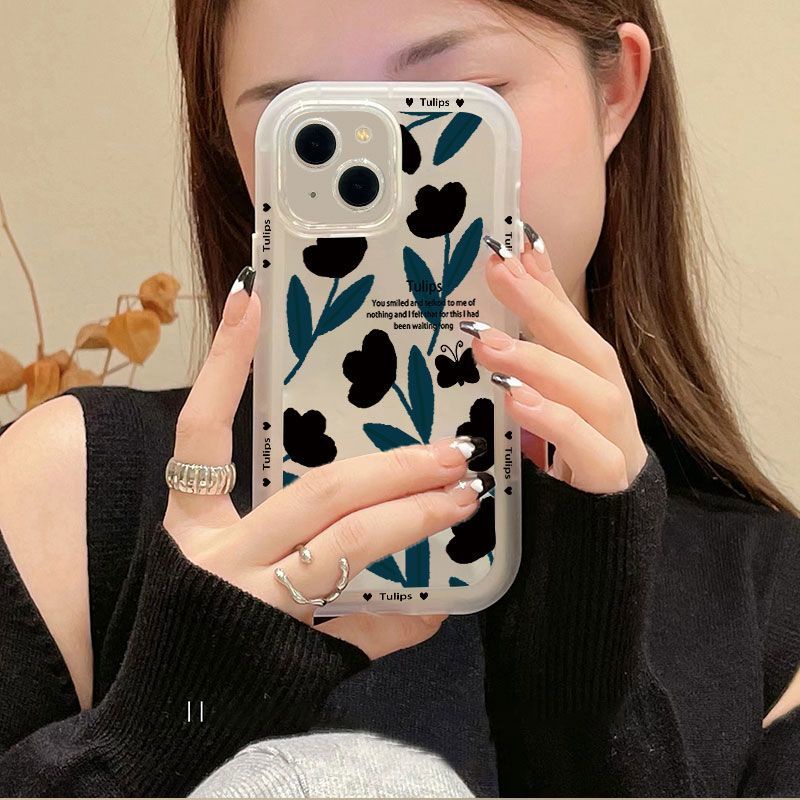 Case Silikon Transparan Desain Tulip Bahasa Inggris Untuk iphone 14promax 13pro 12 8plus 7 xr