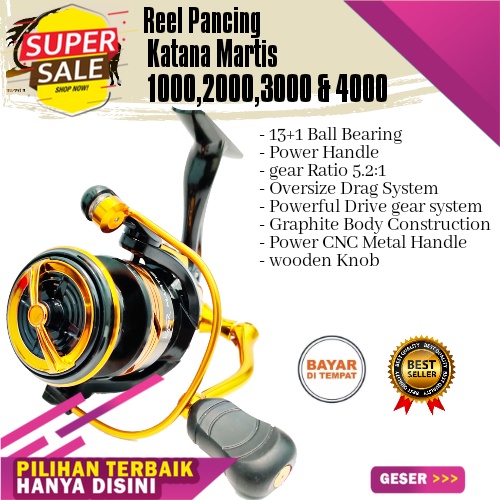 *Promo Murah* Reel Pancing Katana Martis 1000-4000 (13 Bearing) Power Handle