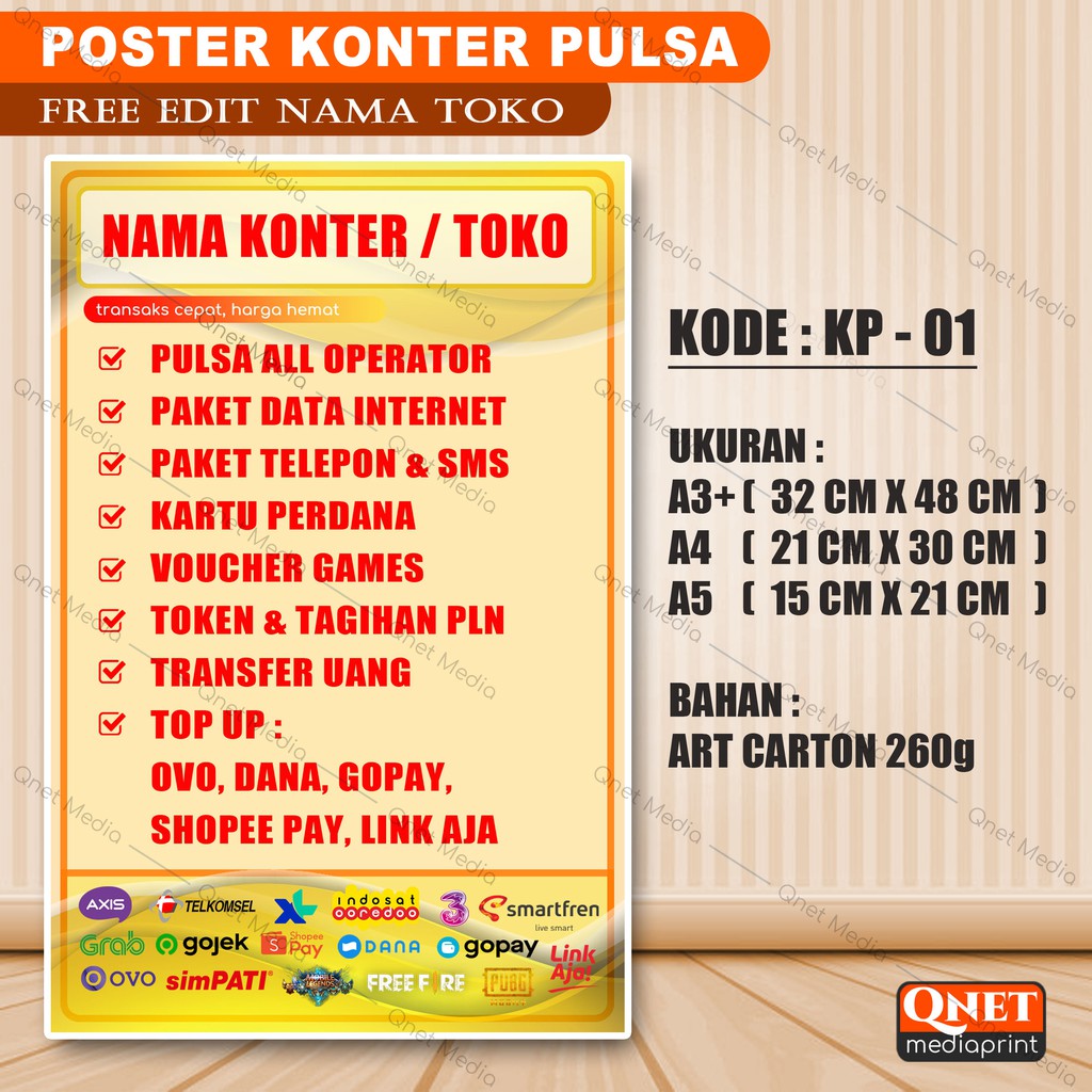 Jual POSTER KONTER HP PULSA (CUSTOM) Indonesia|Shopee Indonesia