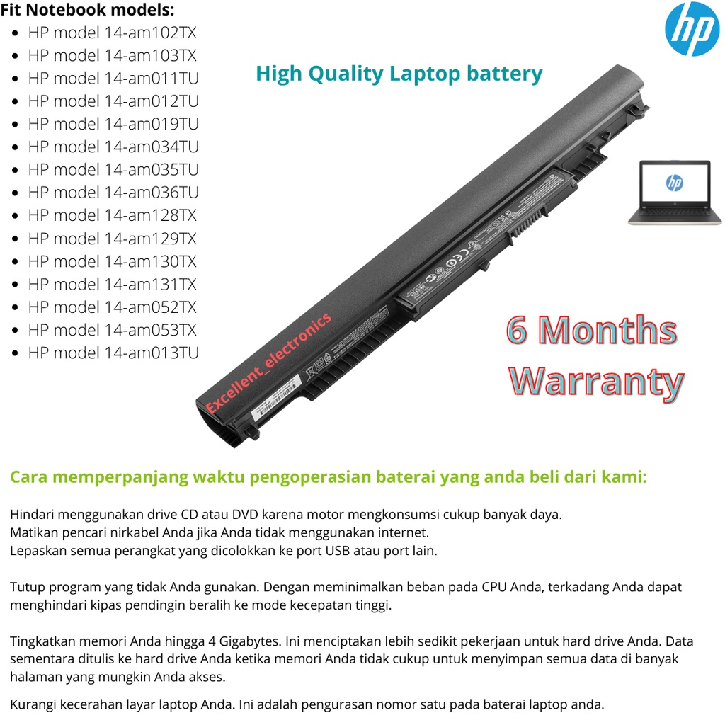 Baterai HP 14-am102TX 14-am103TX 14-am011TU 14-am012TU 14-am019TU 14-am034TU 14-am035TU HS04 battery