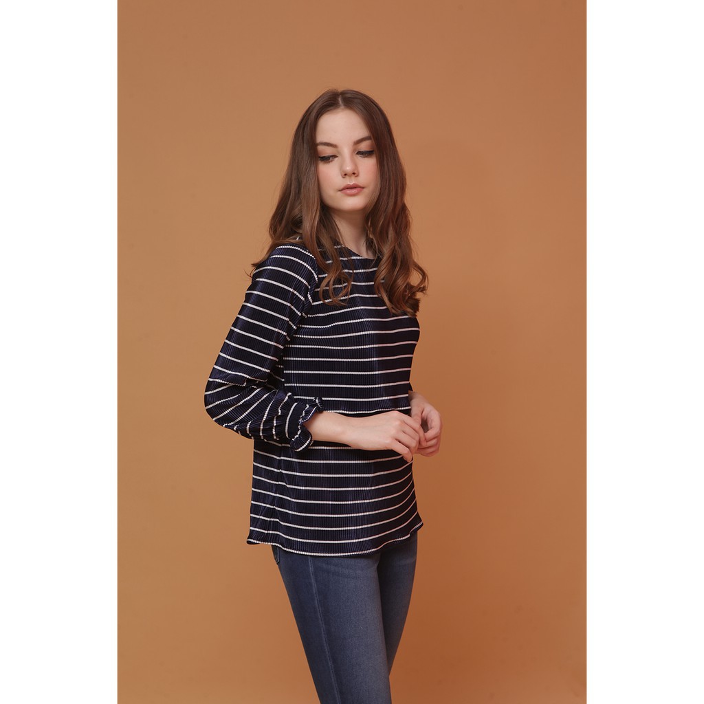 ATASAN CEWEK MURAH GRATIS ONGKIR SELURUH INDONESIA QSAA/ Pakaian Wanita Pleated Blouse Navy Merche
