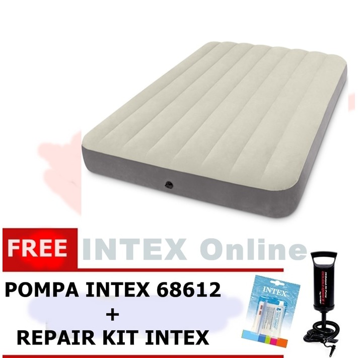 PAKET Kasur Angin DELUXE Dura Beam INTEX QUEEN +POMPA INTEX +LEM 64709 Dureabeam