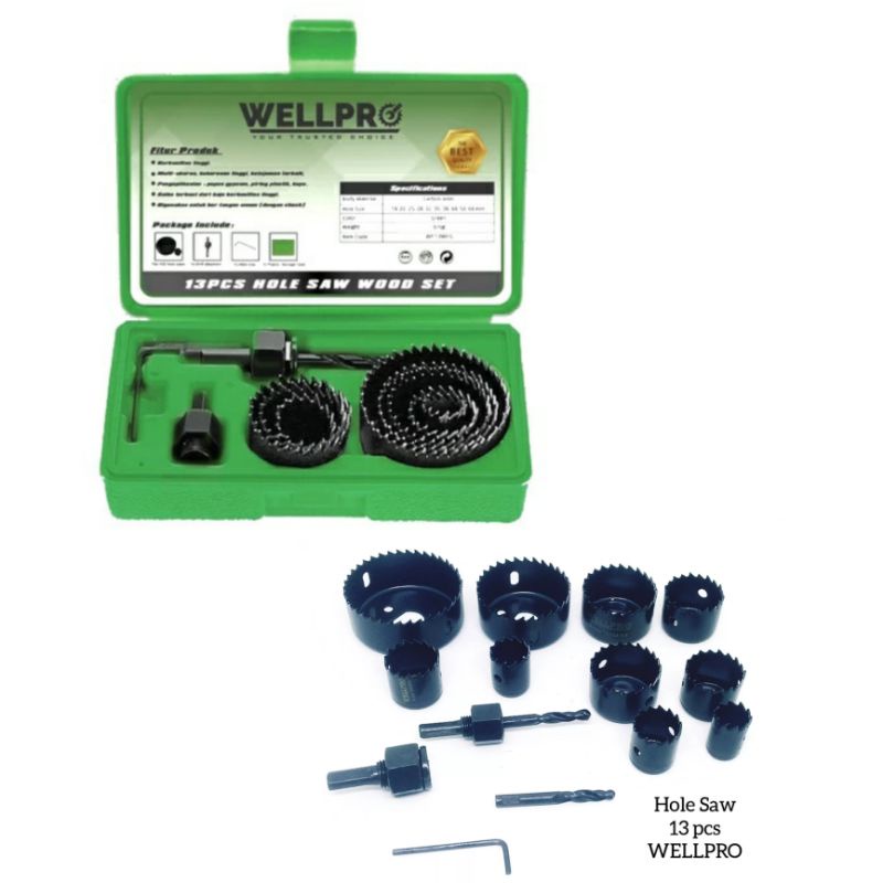 Hole Saw Set 13 Pcs Untuk  Bor Pipa Pvc Hidroponik