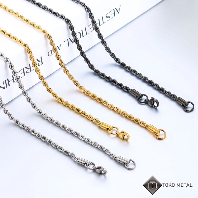 KALUNG TITANIUM TAMBANG ANTI KARAT UNTUK PRIA&amp;WANITA 45 CM, 50 CM, 60 CM [ TOKO METAL ]