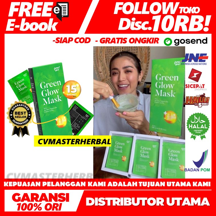 Masker Wajah Spirulina GREEN GLOW MASK Original Untuk Jerawat Komedo Dan Wajah Kusam