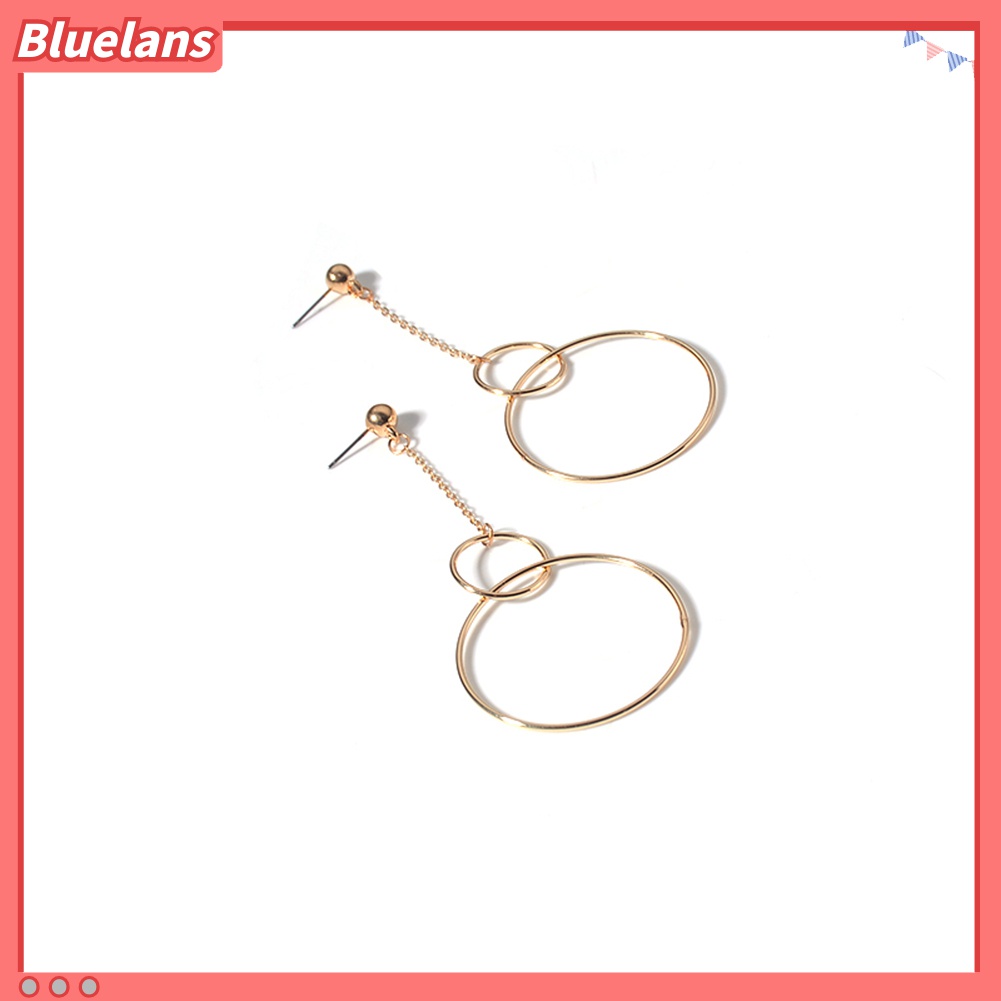 Anting Hoop Rantai Panjang Bahan Metal Bentuk Geometris Untuk Wanita