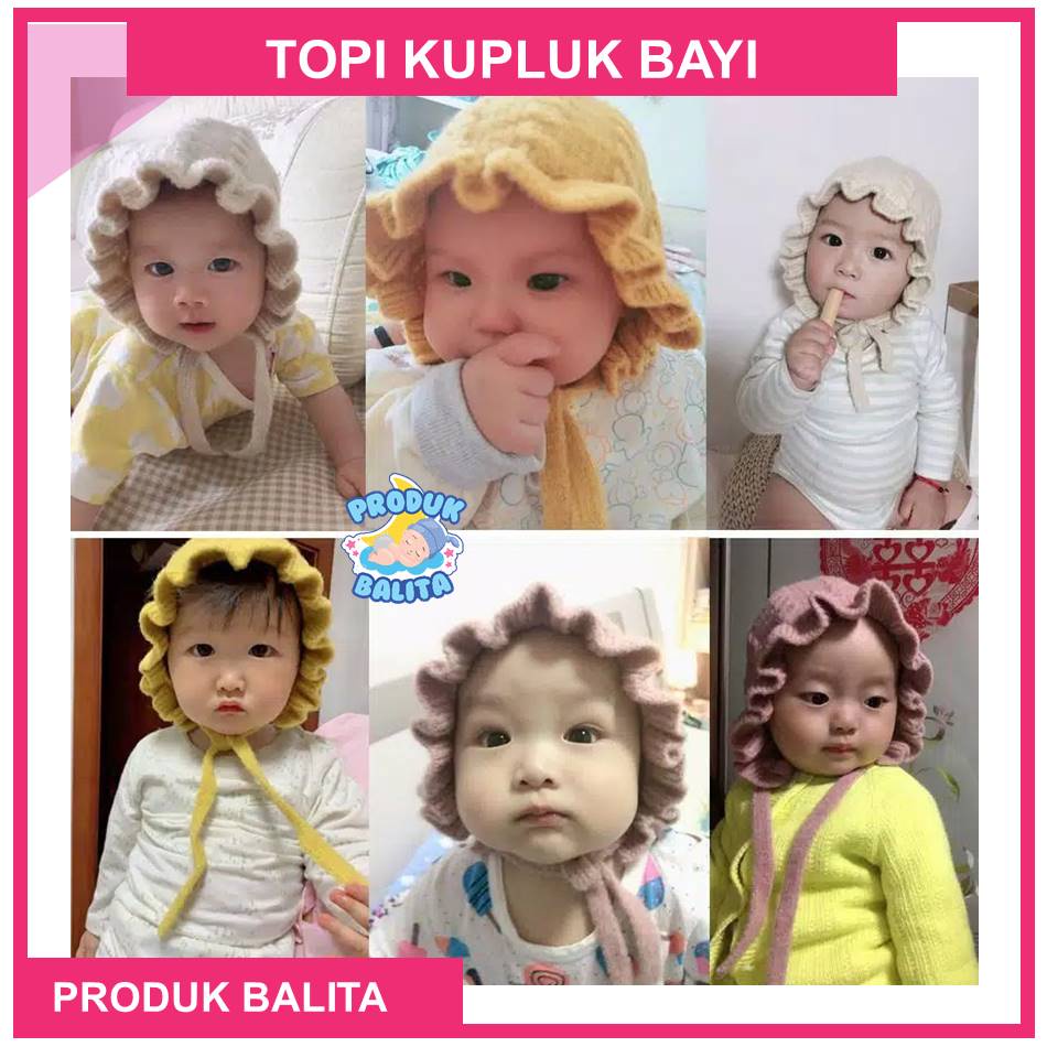 Kupluk Topi Bayi Rajut Bonnet Ruffle Tali Toipi Bayi Perempuan Lucu Murah