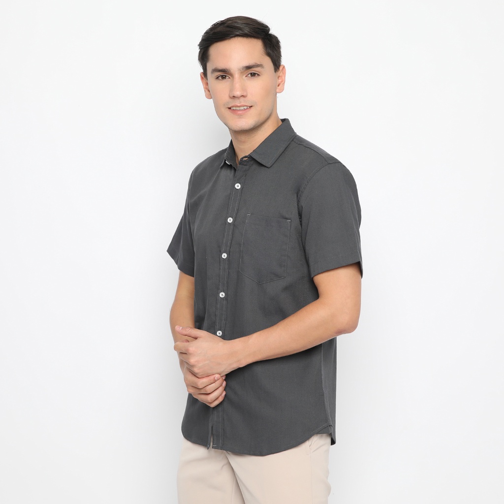 Code Male - Brave Kemeja Pria Pendek Grey Basic Slimfit