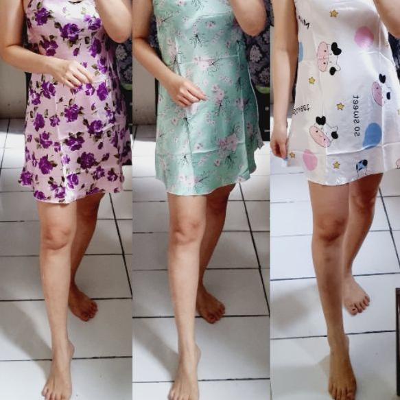 ☪ Baju Tidur Dress Satin Satu Tali / Satin Import Premium ✾