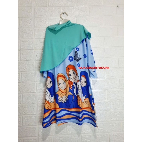 Gamis Misby Anak + Hijab Estimasi Usia 2-5 Thn / Gamis Anak Motif Kartun