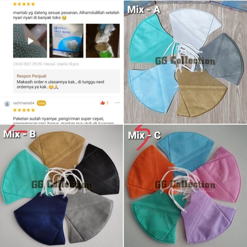 Masker Duckbill UTAMA Model Mirip SENSI ada Garis Emboss - Ecer Mix Warna Warni 3ply Disposable Mask