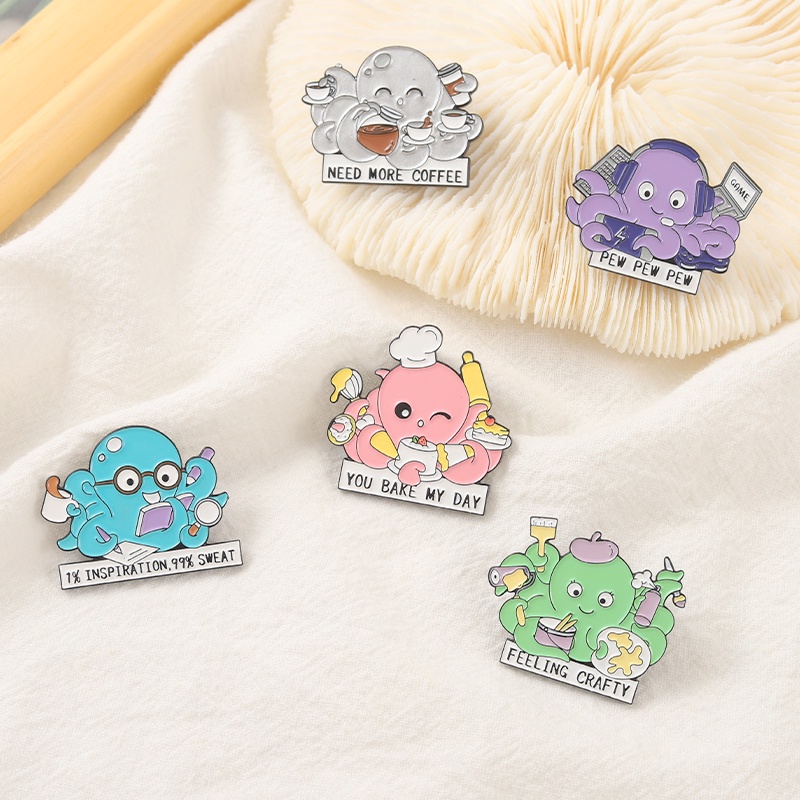 5pcs / Set Bros Pin Enamel Bentuk Bebek / Anjing / Beruang Kutub / Beruang Kutub Untuk Aksesoris Tas Ransel