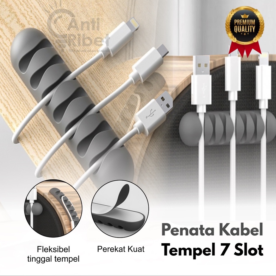 [ANTIRIBET] Klip Holder Penata 7 Slot Kabel Micro USB Tab C Cable Organizer Clip Charger Tempel Dind