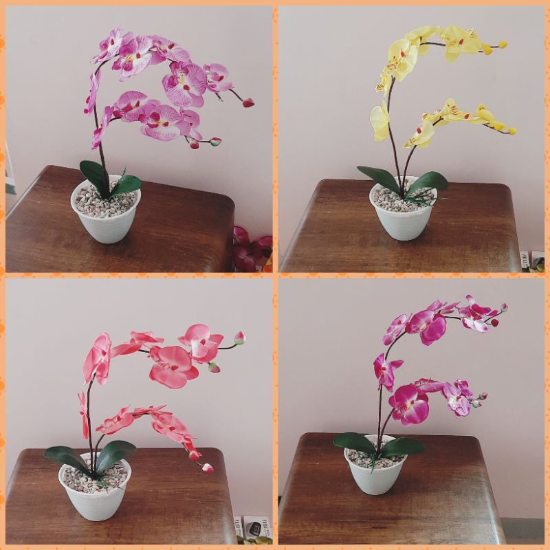 BUNGA POT ANGREK PLASTIK HIASAN ANGGREK MEJA RUMAH KANTOR DEKORASI TANAMAN PALSU ARTIFICIAL FLOWER