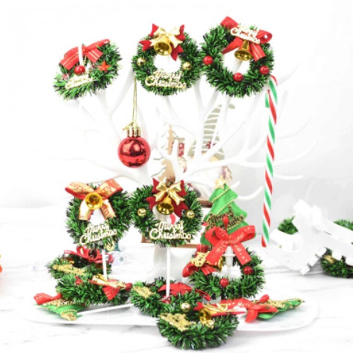 Hiasan Kue Natal Cake Topper Christmas Xmas Decoration Christmas Tree Wreath Mistletoe Pudding Cupcake Hiasan Pita Babymaniashop