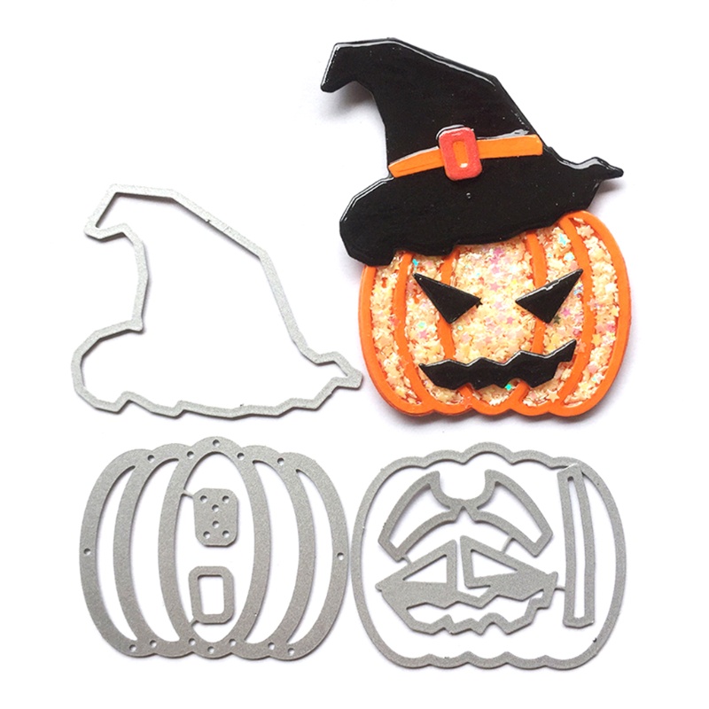 Cetakan Stensil Cutting Dies Motif Lentera Labu Halloween Bahan Metal Untuk Scrapbook / Craft DIY